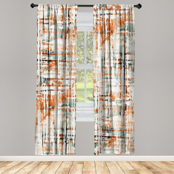 Ambesonne Grunge Curtains, Abstract Lines Illustration, Pair of 28"x95", Burnt Orange
