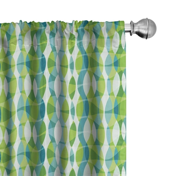 Ambesonne Grunge Curtains, Geometric Oval Shapes, Pair of 28"x84", Apple Green Turquoise
