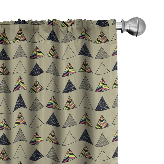 Ambesonne Grunge Curtains, Horizontal Retro Motifs, Pair of 28"x84", Multicolor