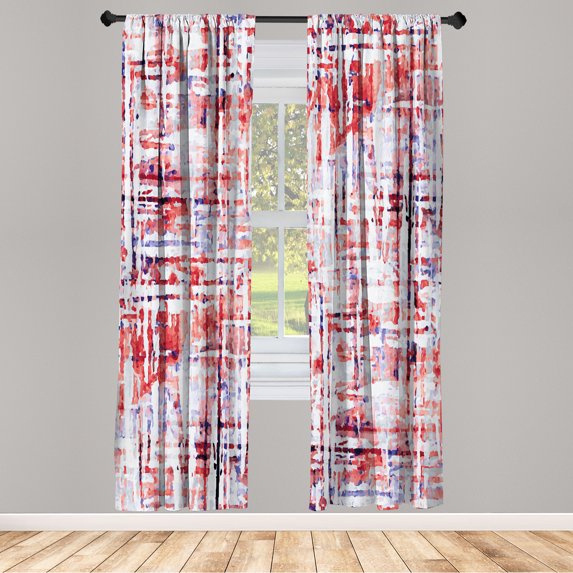 Ambesonne Grunge Curtains, Illustration Abstract Lines, Pair of 28"x95", Red White