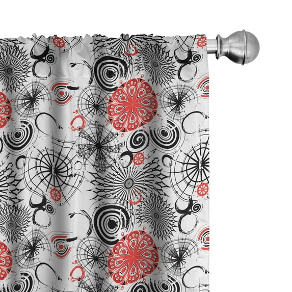Ambesonne Grunge Curtains, Mandala Rounds, Pair of 28"x63", Vermilion Black White