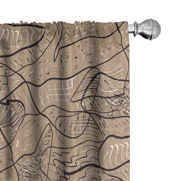 Ambesonne Grunge Curtains, Pencil Drawing Art Print, Pair of 28"x63", Dark Sand Brown Grey