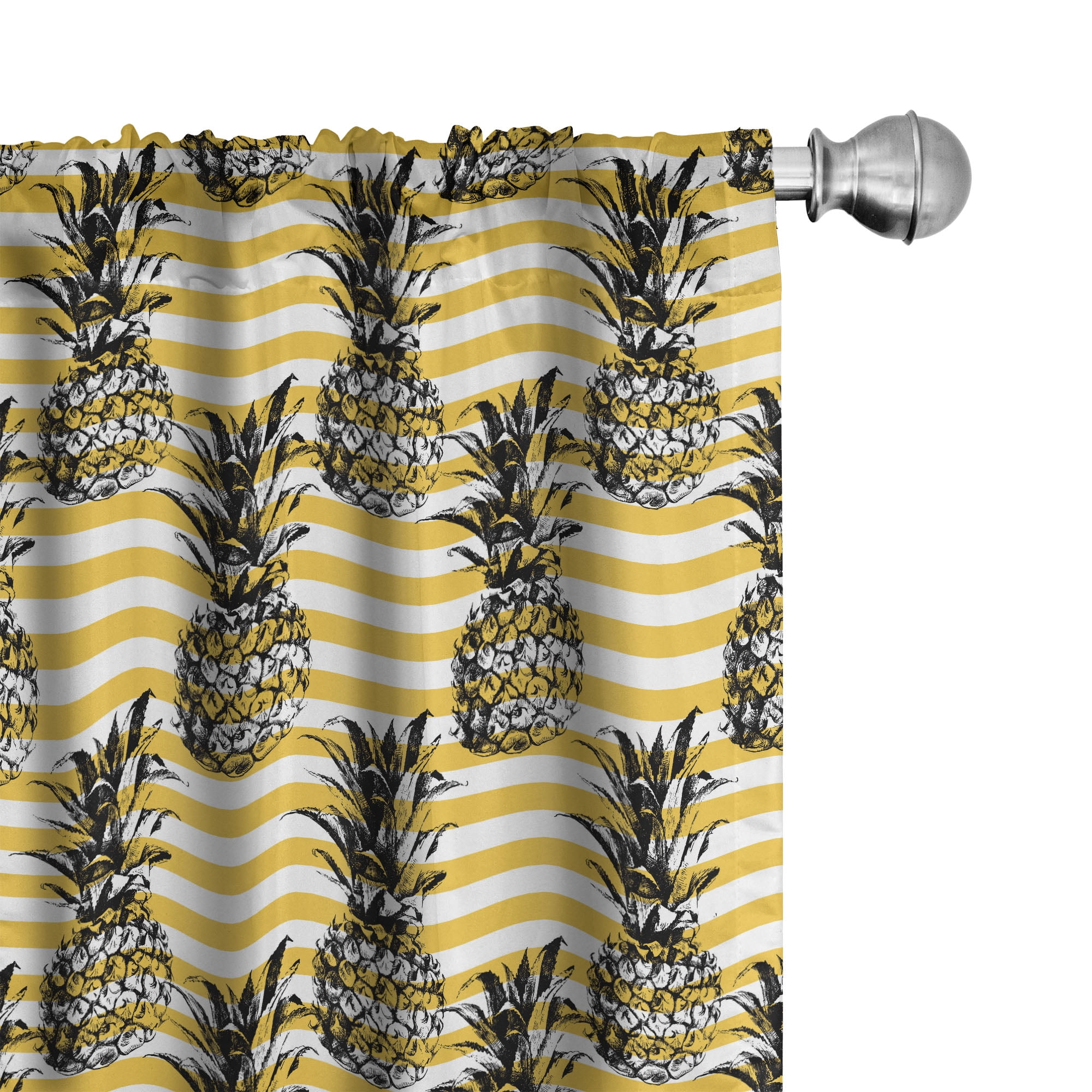Yellow and Black Pineapple Striped Rod Pocket Curtain Panels