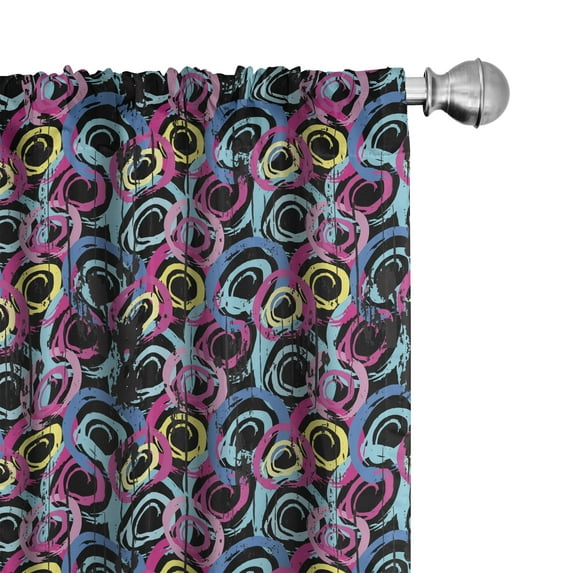 Ambesonne Grunge Curtains, Spiral Brush Graffiti, Pair of 28"x63", Multicolor