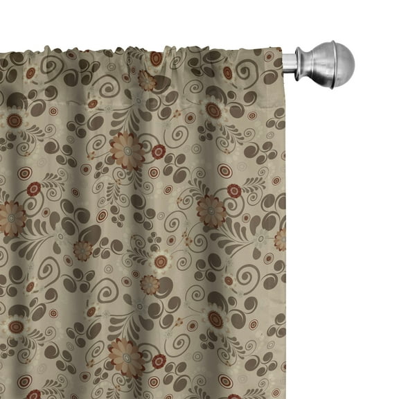 Ambesonne Grunge Curtains, Swirls Curves and Dots, Pair of 28"x84", Tan Redwood Pale Brown