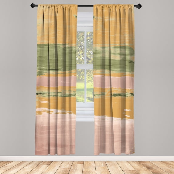 Ambesonne Grunge Curtains, Watercolor Effect Brush Art, Pair of 28"x95", Camel Pale Rose and Green