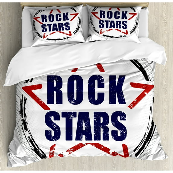 Ambesonne Grunge Duvet Cover Sets, Rock Stars Murky Vintage, 2-King, Charcoal Grey and Indigo