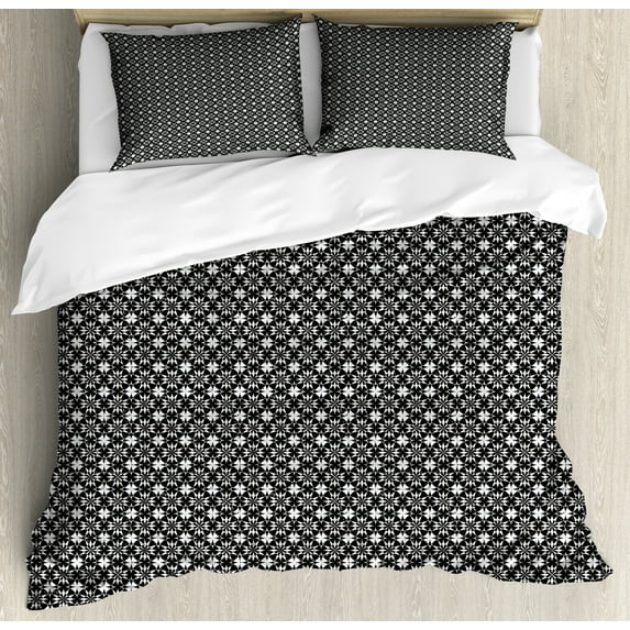 Ambesonne Grunge Duvet Cover Sets, Sketchy Vintage Circular, 2-Queen, Charcoal Grey Champagne