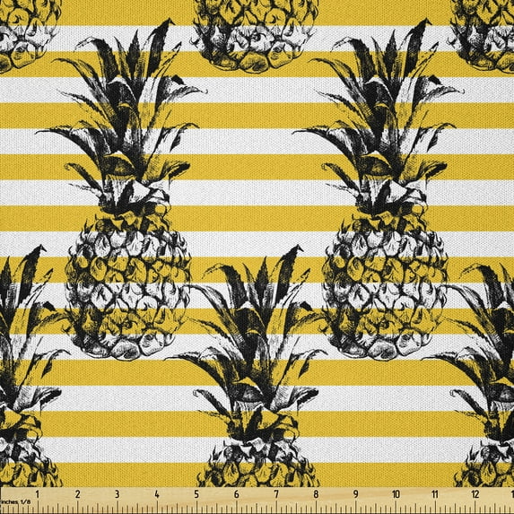 Ambesonne Grunge Fabric by the Yard Microfiber, Retro Striped Vintage, 1 Yard, Black and Earth Yellow