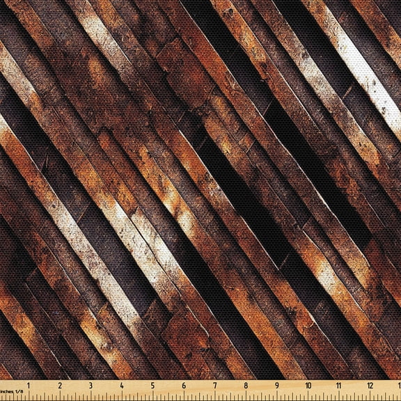Ambesonne Grunge Fabric by the Yard Upholstery, Print of Stripes Pattern Art, 1 Yard, Dark Rust and Seal Brown