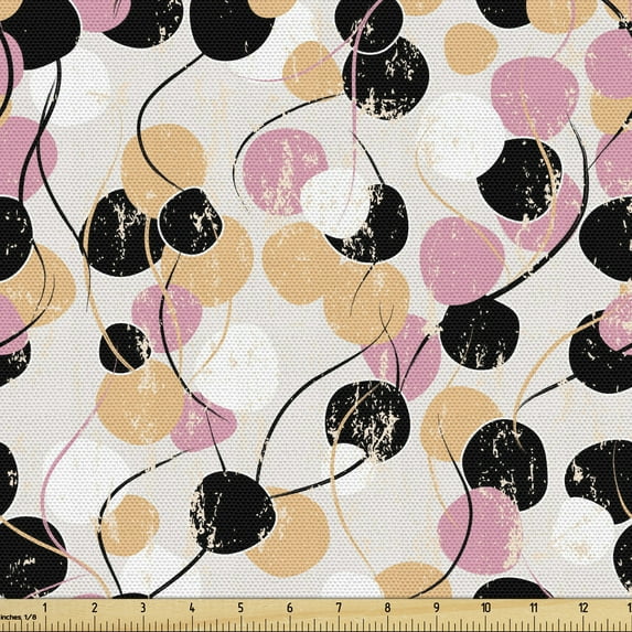 Ambesonne Grunge Fabric by the Yard Upholstery, Murky Pastel Rounds Motif, 1 Yard, Peach Pink Charcoal Grey