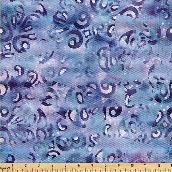 Ambesonne Grunge Fabric by the Yard Upholstery, Watercolor Pattern Abstract, 2 Yards, Cadet Blue Quartz and Lilac