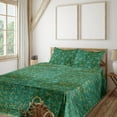 thumbnail image 1 of Ambesonne Grunge Fitted & Flat Sheet with Shams 4 Pcs Set, Retro Scissors Pattern Art, Queen, Forest Green Jade Green, 1 of 5
