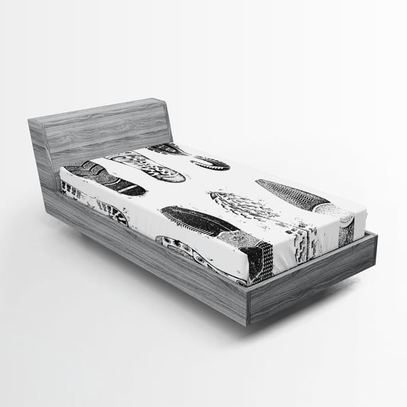 Ambesonne Grunge Fitted Sheet, Damaged Murky Artisan, Twin XL Size, Grey and White