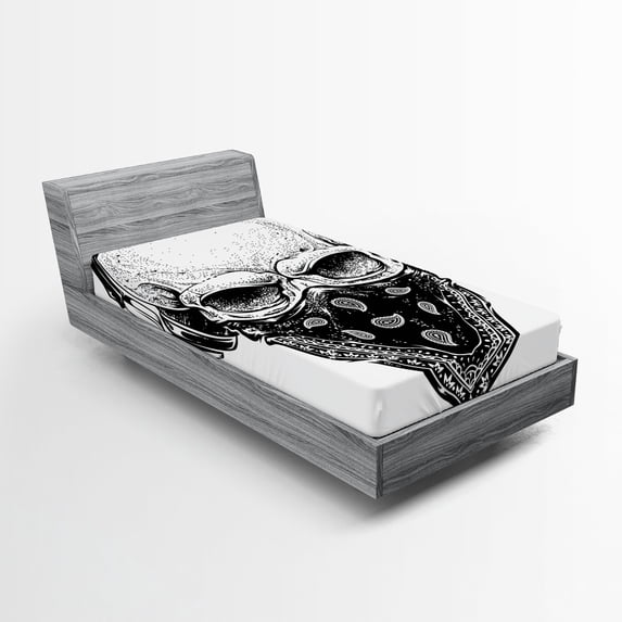 Ambesonne Grunge Fitted Sheet, Gothic Skull Headphones, Twin Size, Pale Grey Black