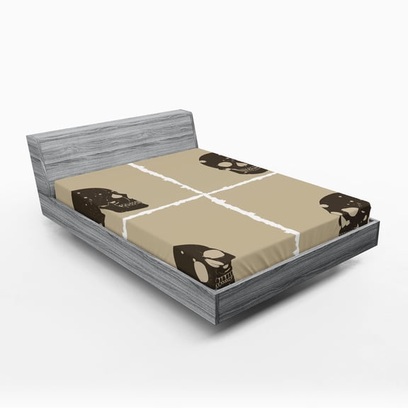 Ambesonne Grunge Fitted Sheet, Halloween Skulls Spooky, Queen Size, Tan Dark Taupe