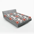 thumbnail image 1 of Ambesonne Grunge Fitted Sheet, Mandala Rounds, Full Size, Vermilion Black White, 1 of 2