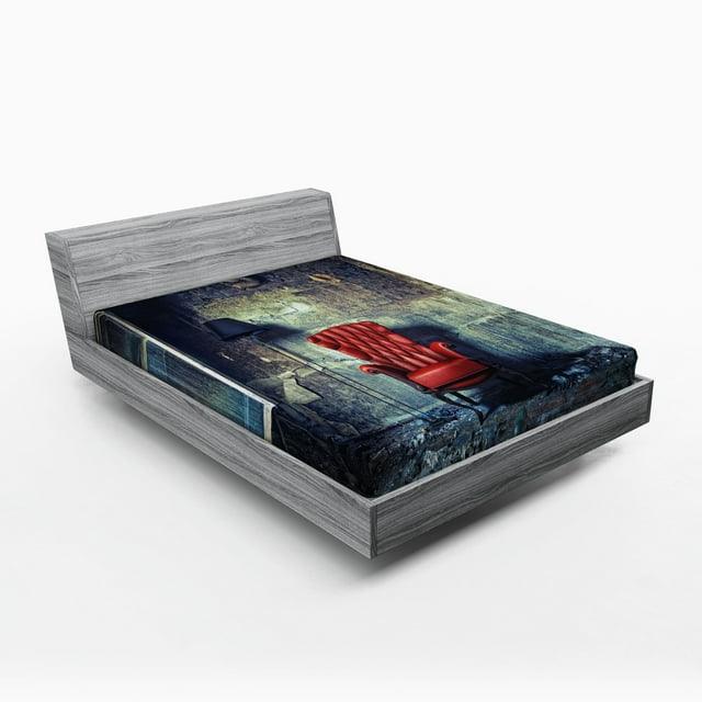 Ambesonne Grunge Fitted Sheet, Old Armchair Messy House, Full Size, Pale Green Red Black