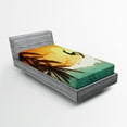 thumbnail image 1 of Ambesonne Grunge Fitted Sheet, Surfer Sea Palms Sunset, Twin XL Size, Orange Turquoise Black, 1 of 2