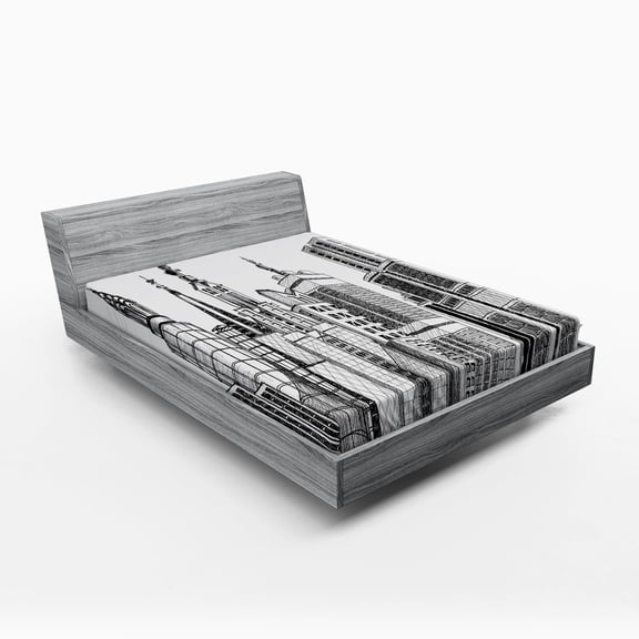 Ambesonne Grunge Fitted Sheet, Urban Architecture Art, Queen Size, Black White