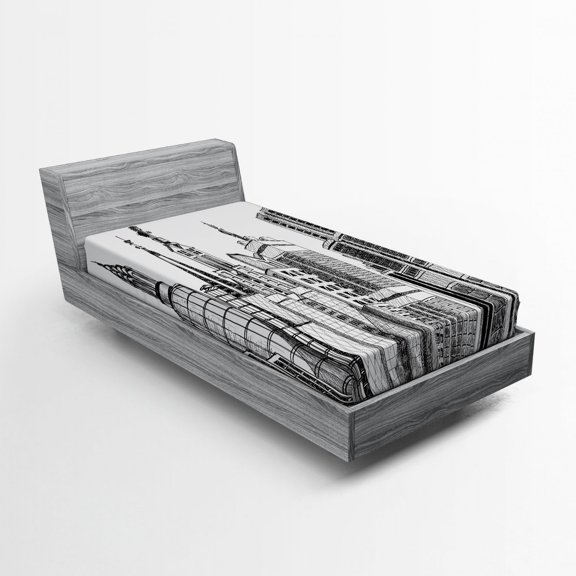 Ambesonne Grunge Fitted Sheet, Urban Architecture Art, Twin Size, Black White