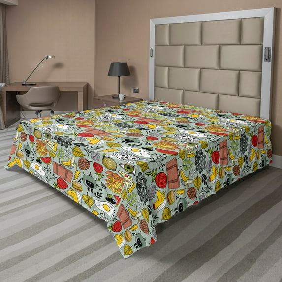Ambesonne Grunge Flat Sheet, Skulls Omelet Onions Eyes, King Size, Multicolor