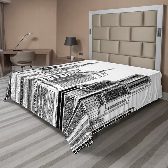 Ambesonne Grunge Flat Sheet, Urban Architecture Art, King Size, Black White