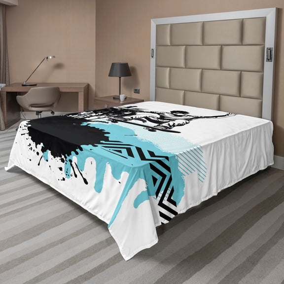 Ambesonne Grunge Flat Sheet, Young Boy Skater Exotic, Queen Size, Black Pale Blue
