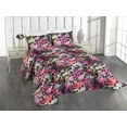 thumbnail image 1 of Ambesonne Grunge Floral Quilted Coverlet 3 Pcs, Night Leaves Flowers, Queen Size, Hot Pink Hunter Green, 1 of 4
