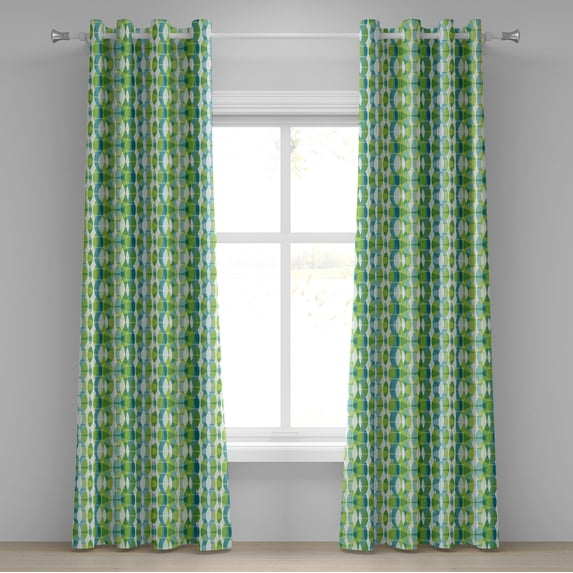 Ambesonne Grunge Grommet Curtain, Geometric Oval Shapes, 50" x 108", Apple Green Turquoise