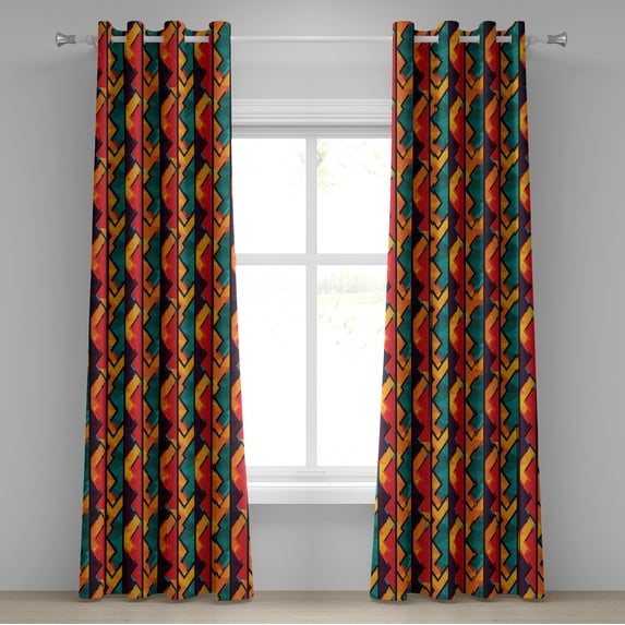Ambesonne Grunge Grommet Curtain, Mosaic Style Zigzag Lines, 50" x 72", Teal Vermilion Plum