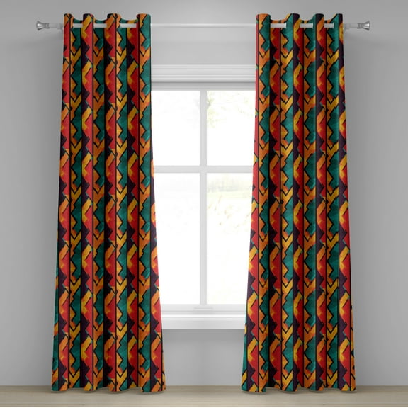 Ambesonne Grunge Grommet Curtain, Mosaic Style Zigzag Lines, 50" x 96", Teal Vermilion Plum