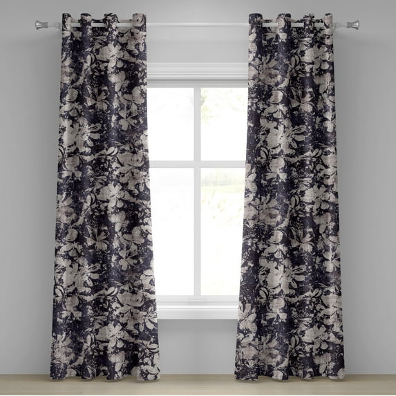 Ambesonne Grunge Grommet Curtain, Vintage Floral Garden Dreams, 50"x108", Dark Purple and Pale Tan