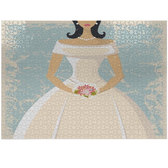 Ambesonne Grunge Jigsaw Puzzle Durable Cardboard, Sketch Bride Dress, 1000 pcs, Pale Blue and White