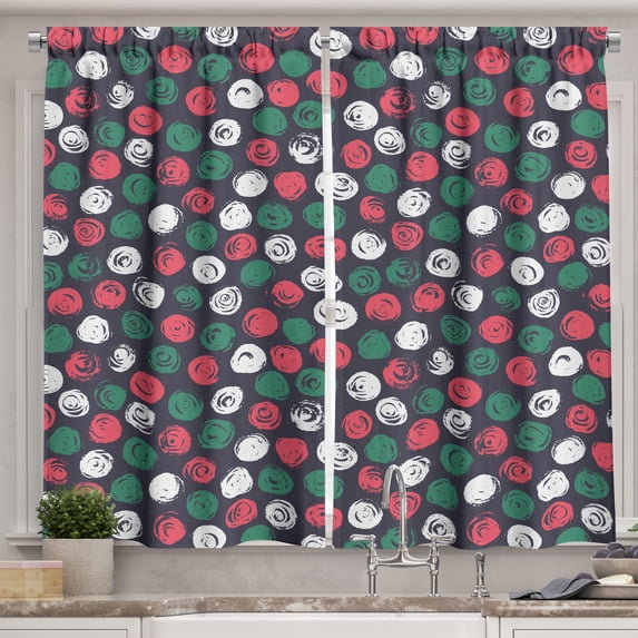 Ambesonne Grunge Kitchen Curtains, Brushed Floral Design, 55"x39", Dark Taupe Sea Green