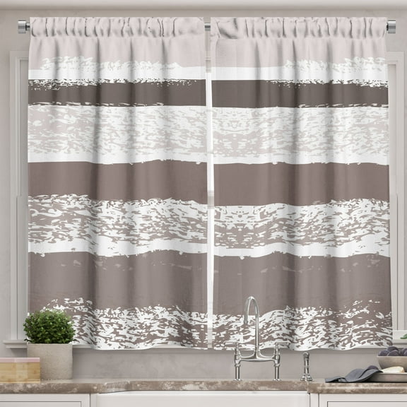 Ambesonne Grunge Kitchen Curtains, Modern Brushstrokes Artwork, 55"x24", Taupe Grey White