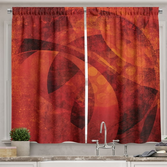 Ambesonne Grunge Kitchen Curtains, Rusty Warm Colors Shapes, 55"x30", Vermilion and Burnt Orange