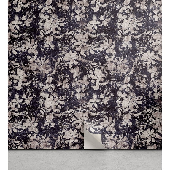 Ambesonne Grunge Peel & Stick Wallpaper for Home, Vintage Floral Garden Dreams, 13"x100", Dark Purple and Pale Tan