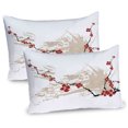 thumbnail image 1 of Ambesonne Grunge Pillow Sham 2 Pack, Japan Sakura Flowers, 26"x20", Beige White Red, 1 of 3