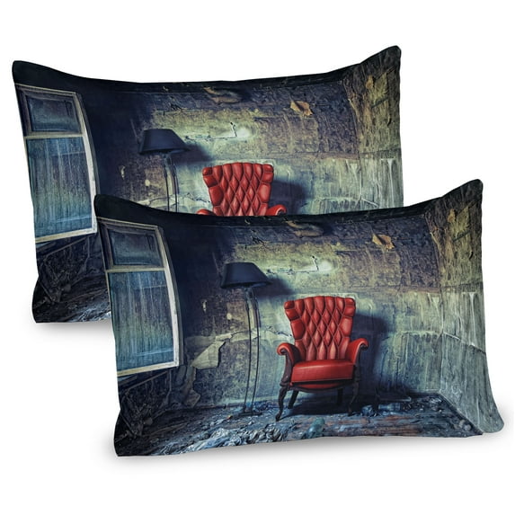 Ambesonne Grunge Pillow Sham 2 Pack, Old Armchair Messy House, 36"x20", Pale Green Red Black