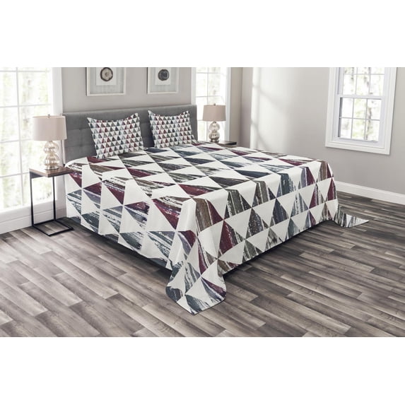Ambesonne Grunge Quilted Bedspread Set 3 Pcs, Egyptian Modern Pyramid, Queen Size, Multicolor
