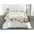 thumbnail image 1 of Ambesonne Grunge Quilted Bedspread Set 3 Pcs, Japan Sakura Flowers, King Size, Beige White Red, 1 of 5