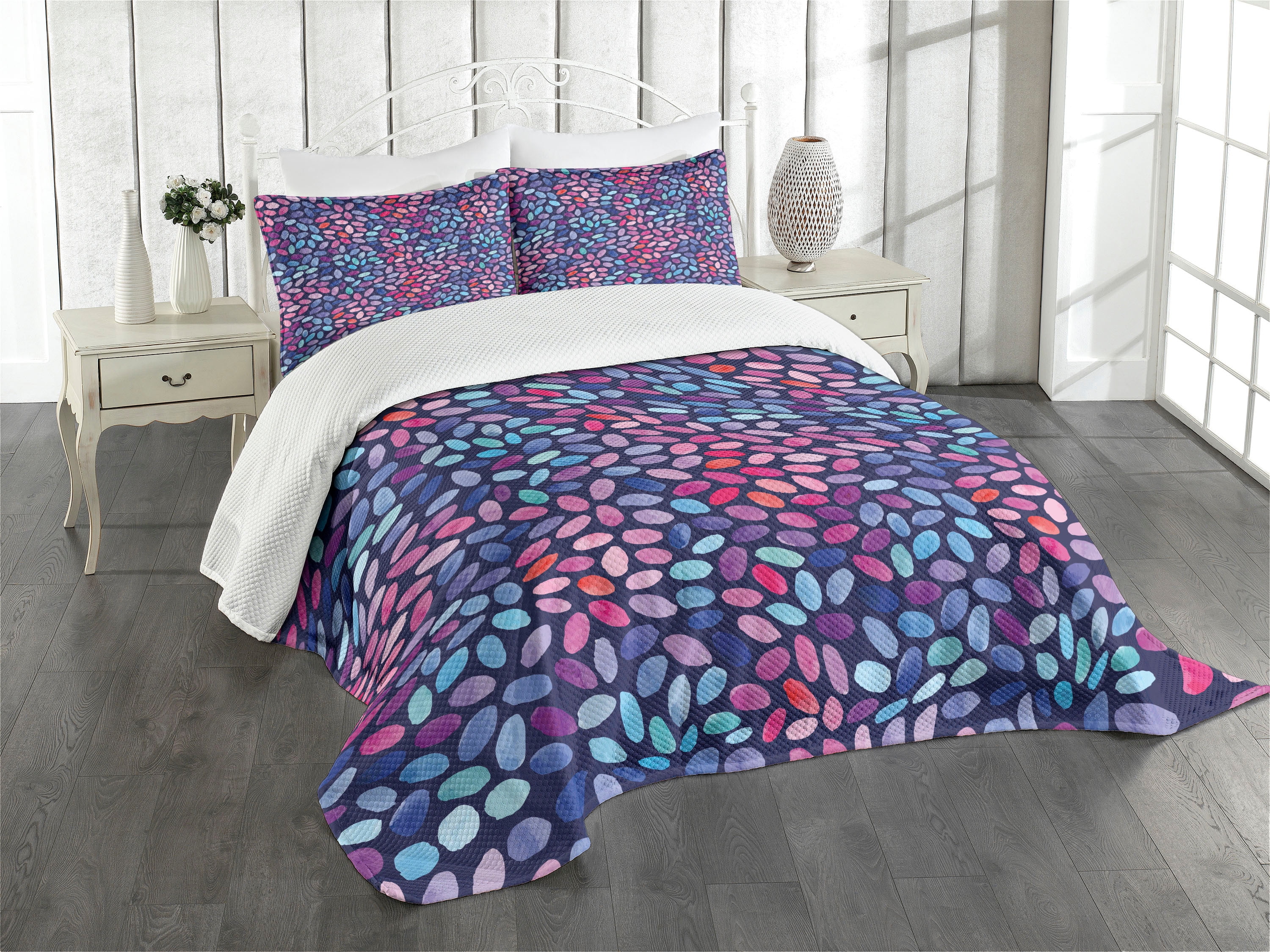 King Size Multicolor Quilted Bedspread Set with Pillow Shams
