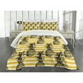 thumbnail image 1 of Ambesonne Grunge Quilted Bedspread Set 3 Pcs, Retro Striped Vintage, Queen Size, Black and Earth Yellow, 1 of 5