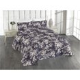 thumbnail image 1 of Ambesonne Grunge Quilted Bedspread Set 3 Pcs, Vintage Floral Garden Dreams, Queen, Dark Purple and Pale Tan, 1 of 4
