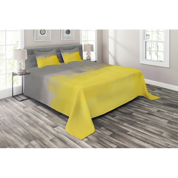 Ambesonne Grunge Quilted Coverlet 3 Pcs, Street Wall Art, King Size, Dimgray Yellow