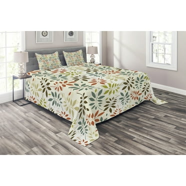 Ambesonne Grunge Quilted Coverlet 3 Pcs, Vintage Falling Leaves, King Size, Multicolor