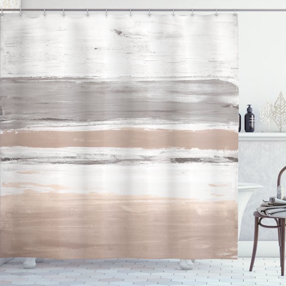 Ambesonne Grunge Shower Curtain, Abstract Brush Stroke Print, 69"Wx84"L, Warm Taupe and Pale Grey