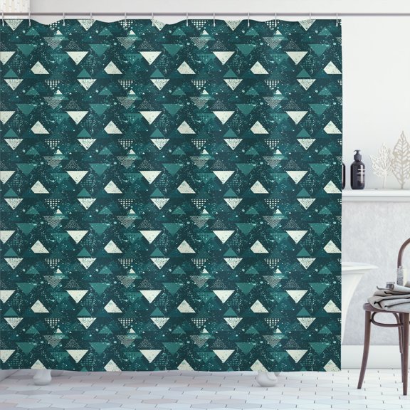 Ambesonne Grunge Shower Curtain, Brush Blemishes Triangles, 69"Wx84"L, Dark Teal