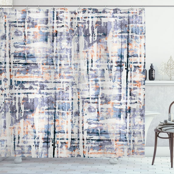 Ambesonne Grunge Shower Curtain, Illustration Abstract Lines, 69"Wx84"L, Purple Grey